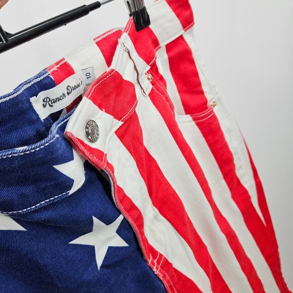 Ranch Dress'n Flare Jeans American Flag 4th of July Stripes Star Print Size 10 - Picture 7 of 8